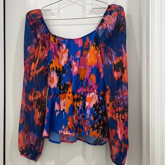 Bright colorful long sleeve blouse by Peach size medium NWT new with tags - Picture 5 of 5